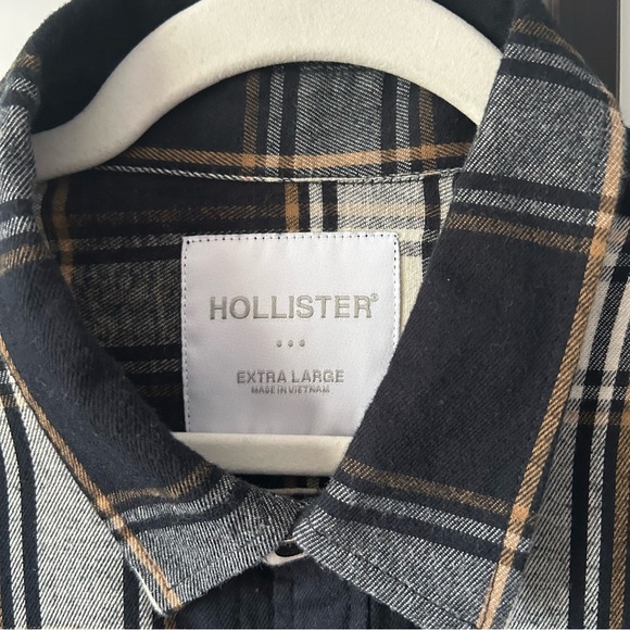 [XL] Hollister NWT Men's Classic Black and White Plaid Flannel Shirt Relaxed Fit - Picture 8 of 12